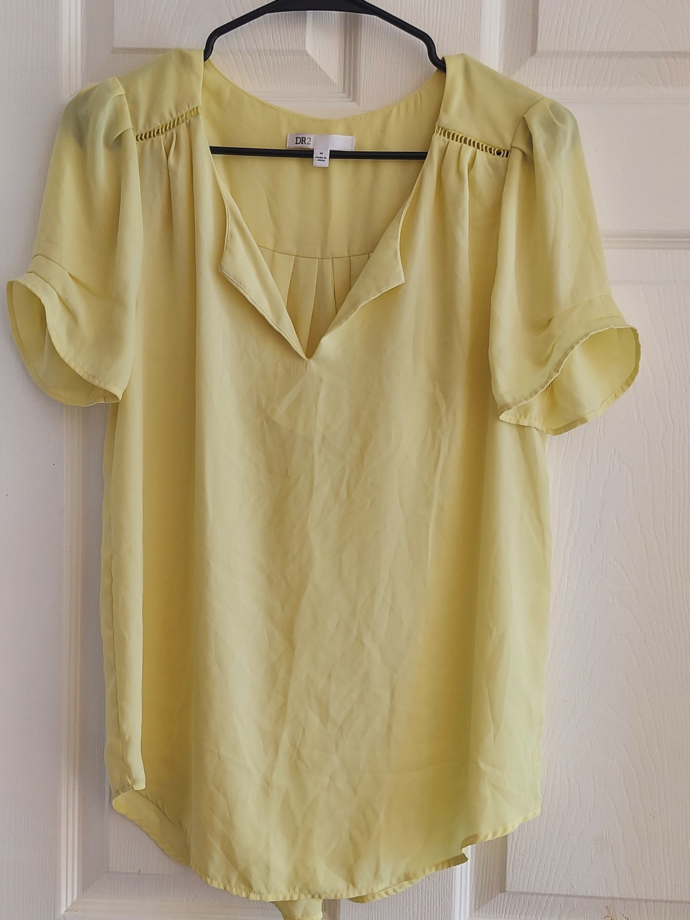 DR2 Pale Yellow V-Neck Flutter Sleeve Mini Dress